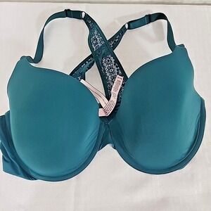 Victoria's Secret Uplift Demi Bra 38D Dark Green Lace Crisscross Back
